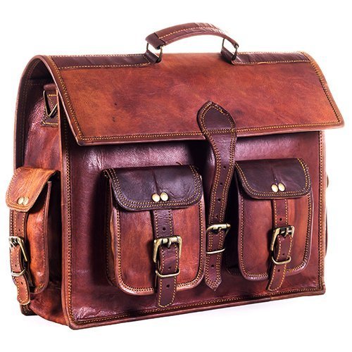 Craftshades – 4 Pockets 15″11 Vintage Shaded Handcrafted Briefcase Bag | 100% Genuine Leather