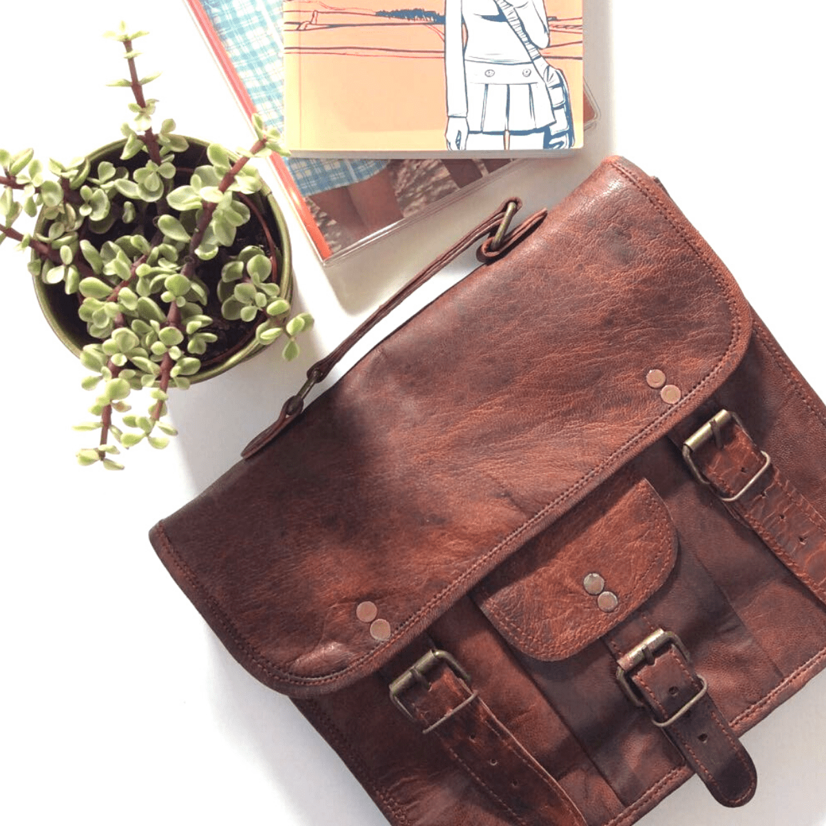 Craftshades – Single Pocket Handcrafted Vintage Leather Laptop Bag Leather Bag | 100% Genuine Leather