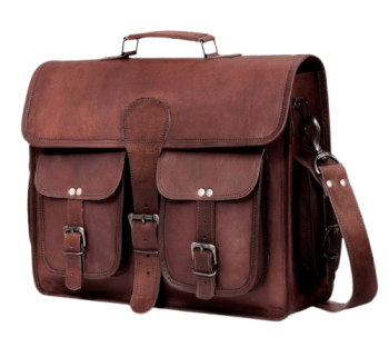 Craftshades – 11*15 Inch Double Pocket Handcrafted Vintage Messenger Goat Unisex Leather Bag | 100% Genuine Leather