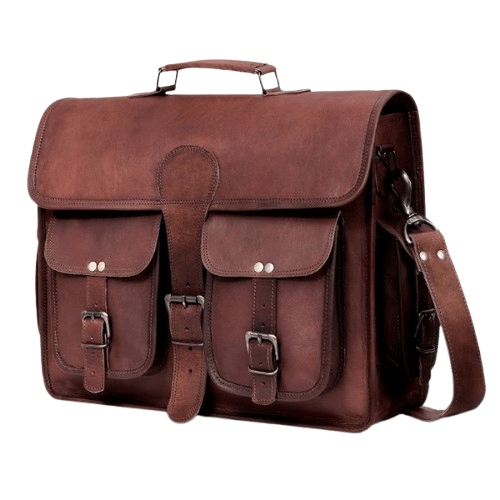 Craftshades – 11*15 Inch Double Pocket Handcrafted Vintage Messenger Goat Unisex Leather Bag | 100% Genuine Leather