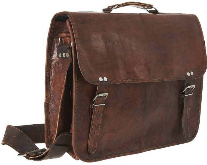 Craftshades – Dark Brown Double Strip Plain 16″12 Handcrafted Leather Laptop Bag | 100% Genuine Leather - Image 4