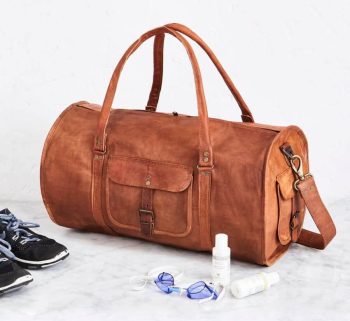 Craftshades - Handcrafted 18" Curved Duffle Leather Bag | 100 Genuine Leather 18 Inch