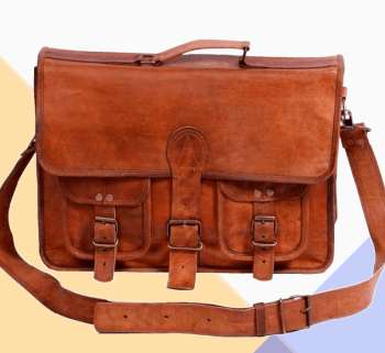 Craftshades – Vintage Double Pocket 18"13 Handcrafted Leather Laptop Bag | 100% Genuine Leather