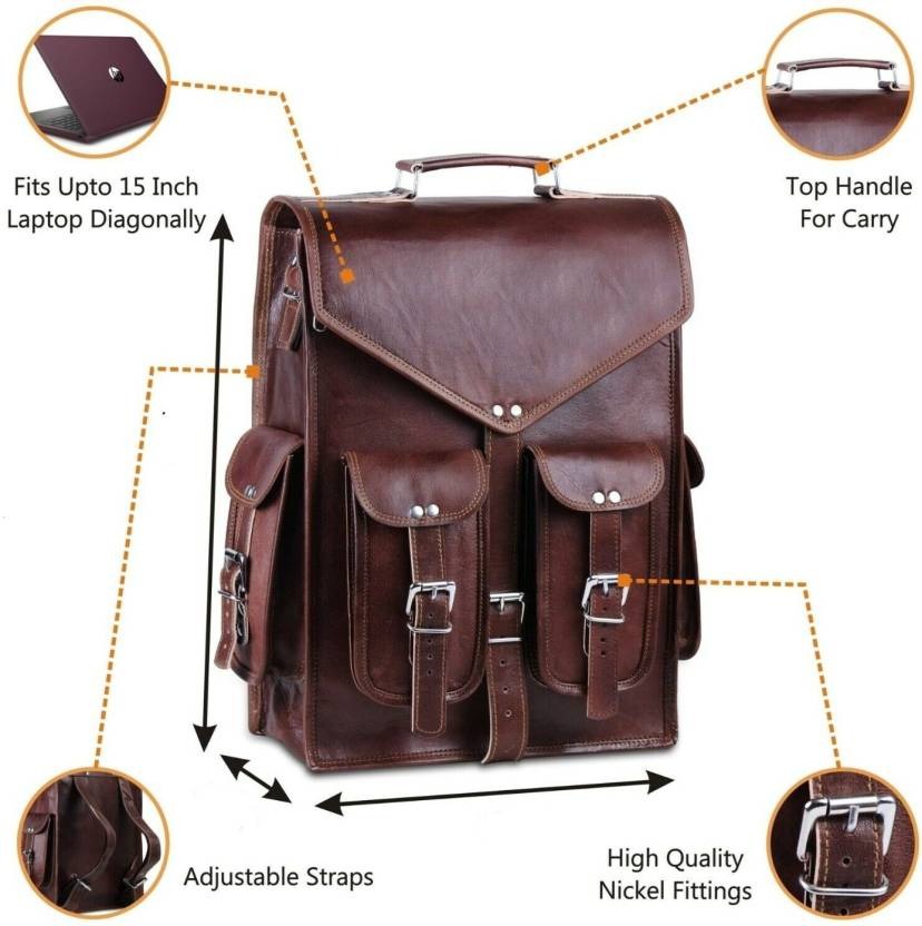 Craftshades – 12 x16 Inch 4 Pockets Dark Brown Handcrafted Leather Backpack | 100% Genuine Leather - Image 4