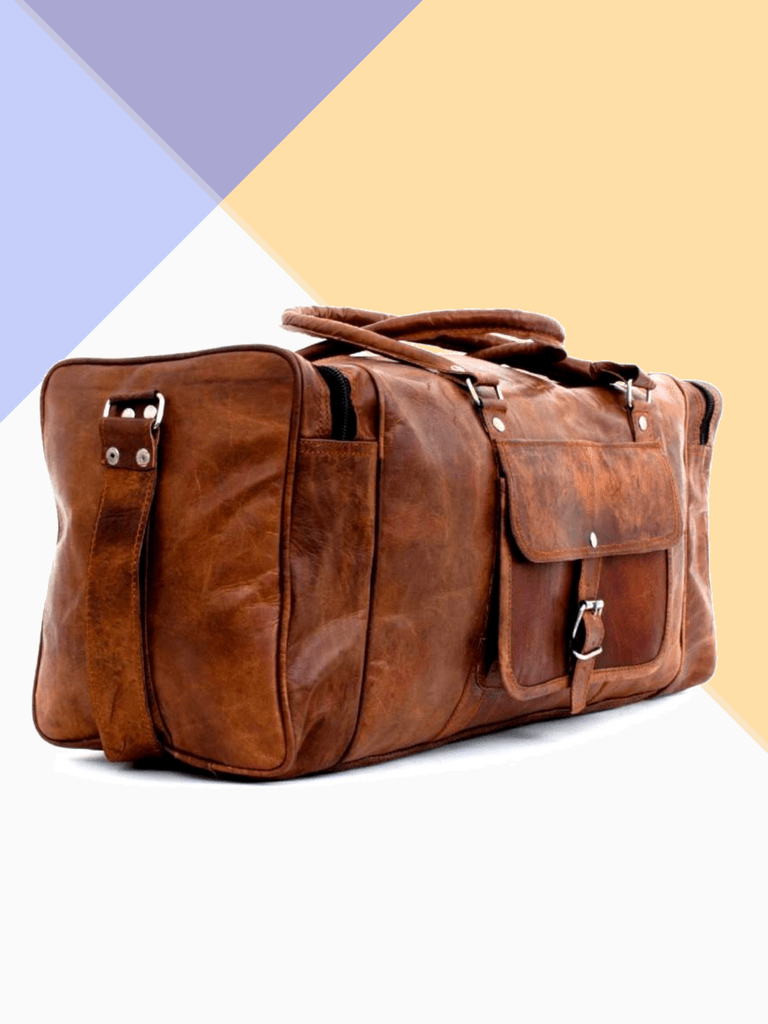 Craftshades – Edge Handcrafted 24″ Duffle Leather Bag (Brown) | 100% Genuine Leather - Image 2