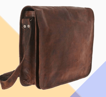 Craftshades – 16"12 Dark Brown Vintage Handcrafted Leather Laptop Bag without Pocket | 100% Genuine Leather