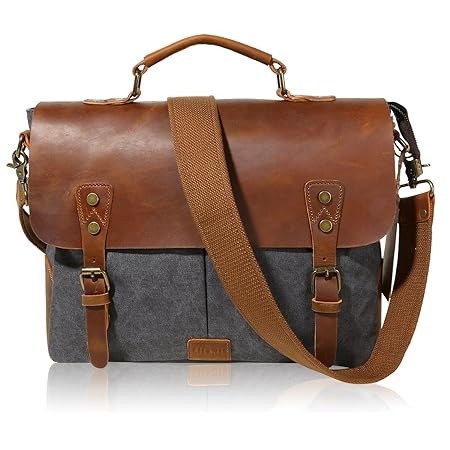 Craftshades – 11*15" Handcrafted Canvas+ Goat Leather Laptop Bag (Brown) | 100% Genuine Leather