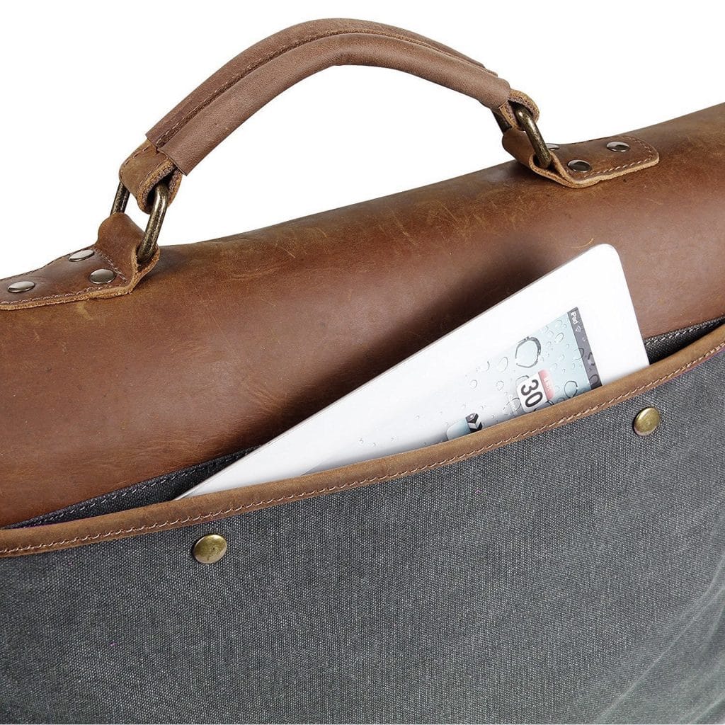 Craftshades – 11*15" Handcrafted Canvas+ Goat Leather Laptop Bag (Brown) | 100% Genuine Leather - Image 5