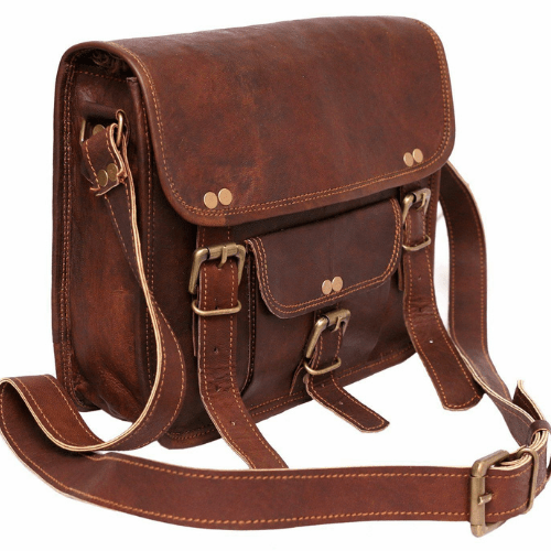 Craftshades –Single Pocket Double Strip 9*11 Inch Handcrafted Satchel Leather Bag | 100% Genuine Leather