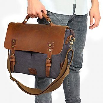 Craftshades – 11*15" Handcrafted Canvas+ Goat Leather Laptop Bag (Brown) | 100% Genuine Leather - Image 2