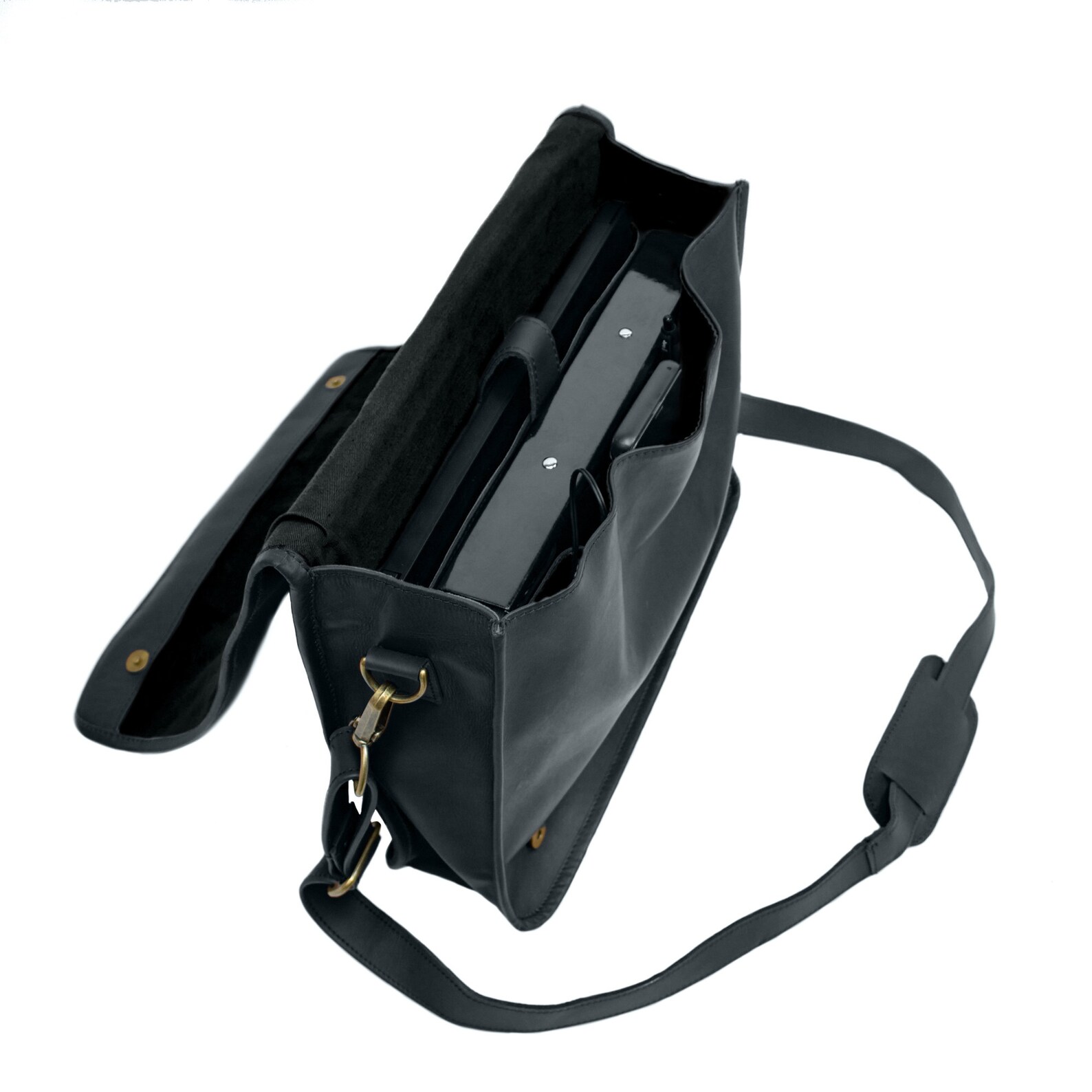 Craftshades – 10*13"Crossbody Handcrafted Small Goat Leather messenger bag - Black | 100% Genuine Leather - Image 3