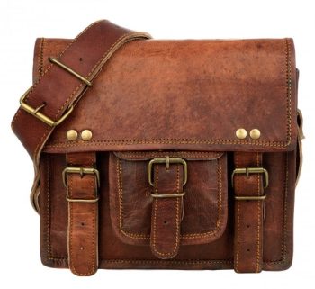 Craftshades – 11*15 Inch Front Pocket Handcrafted Mini Satchel Goat Leather Bag | 100% Genuine Leather