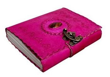 Craftshades – Metal Lock Single Stone Pink Embossed Design 7″5 Handcrafted Leather Journal/Diary 200 page | 100% Genuine Leather