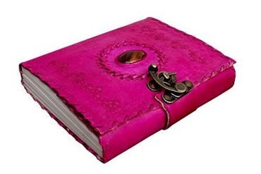 Craftshades – Metal Lock Single Stone Pink Embossed Design 7″5 Handcrafted Leather Journal/Diary 200 page | 100% Genuine Leather