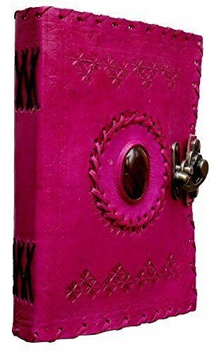 Craftshades – Metal Lock Single Stone Pink Embossed Design 7″5 Handcrafted Leather Journal/Diary 200 page | 100% Genuine Leather - Image 3