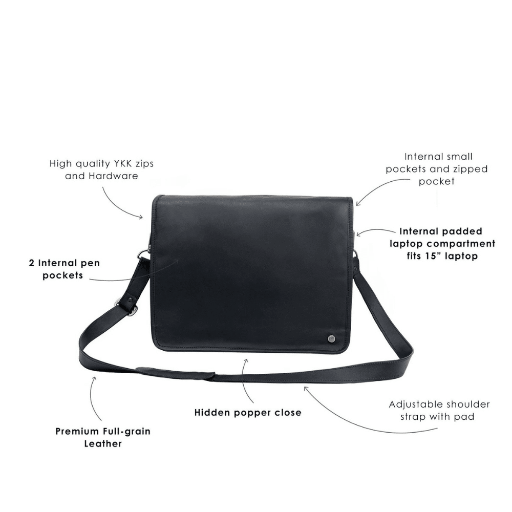 Craftshades – 10*13"Crossbody Handcrafted Small Goat Leather messenger bag - Black | 100% Genuine Leather - Image 5