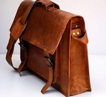 Craftshades – 18 Inch Double Strip Handcrafted Messenger Goat Leather Bag (Brown) | 100% Genuine Leather