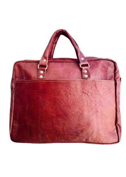 Craftshades – 15″ Double Strip Handcrafted Briefcase Goat Leather Bag (Brown) | 100% Genuine Leather