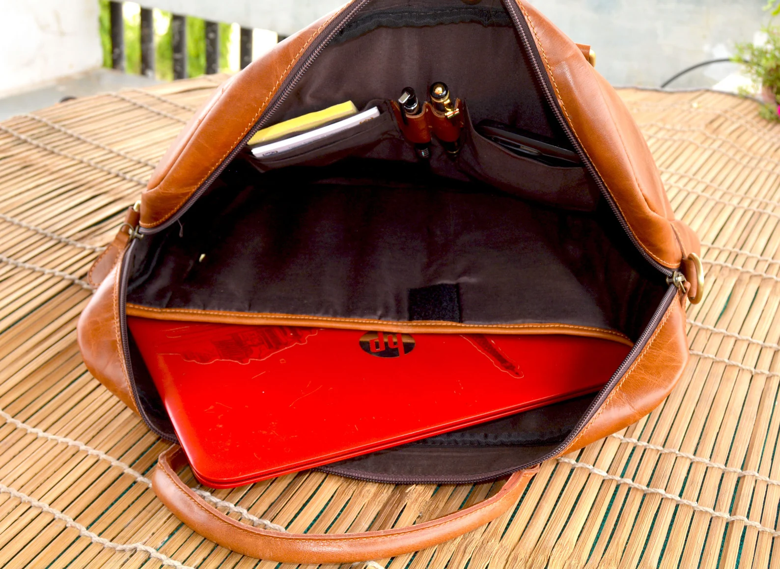 Craftshades – 15″ Double Strip Handcrafted Briefcase Goat Leather Bag (Brown) | 100% Genuine Leather - Image 2