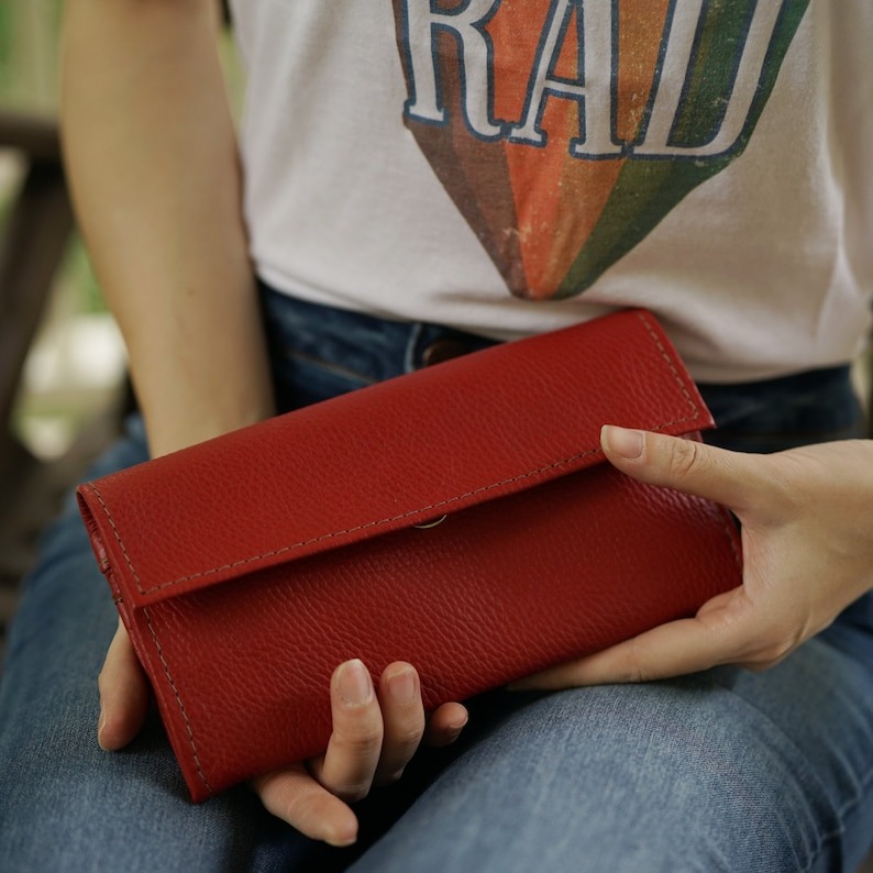 Craftshades – 8 Inch Handcrafted Unique Red Clutch Leather Bag for Women | 100% Genuine Leather - Image 3
