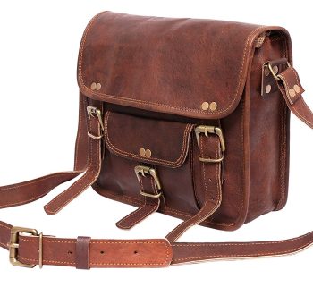 Craftshades – 13 Inch Single Pocket Double Strip Handcrafted Satchel Goat Leather Bag | 100% Genuine Leather