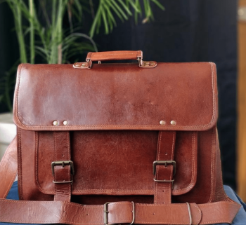 Craftshades – Double Strip Handcrafted Messenger Leather Bag (Brown) | 100% Genuine Leather