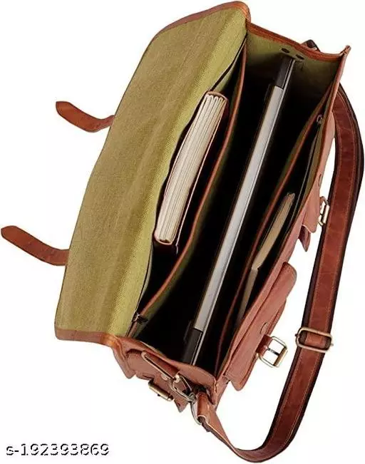 Craftshades – 11*15″ Double Pocket Handcrafted Laptop Messenger Goat Leather Bag | 100% Genuine Leather - Image 3
