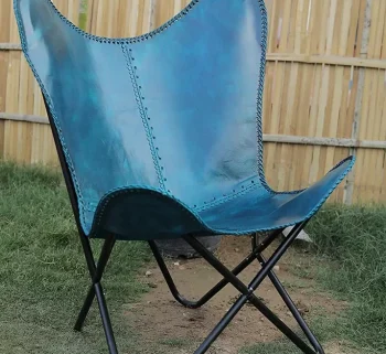 Handcrafted Leather Butterfly Chair, foldable chair Blue Colour Combo (pack of 2)