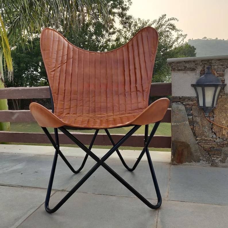 CraftShades HandCrafted Leather Padded Butterfly Chair Buffalo leather - Image 2