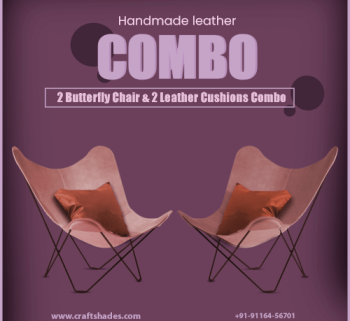 Handmade leather 2 Butterfly Chair & 2 Leather Cushions Combo