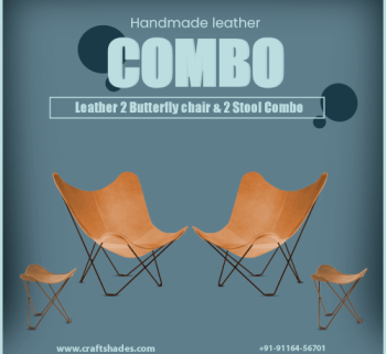 Handmade Leather 4 Butterfly chair & 2 Stool Combo