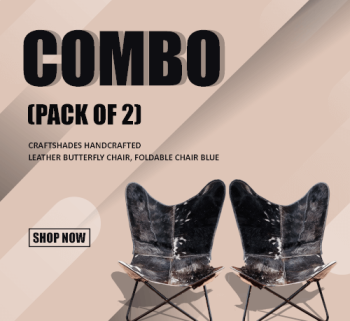 CraftShades Handmade Hairon Leather Butterfly Chair Combo (Pack of 2)