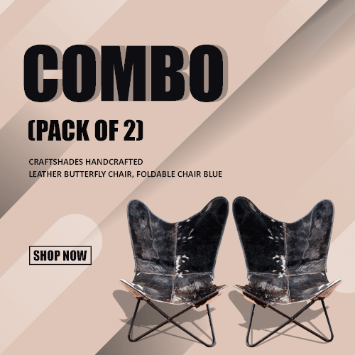 CraftShades Handmade Hairon Leather Butterfly Chair Combo (Pack of 2)