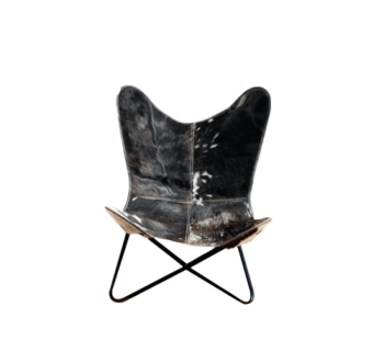 CraftShades Handmade Hairon Leather Butterfly Chair Black Colour