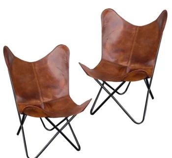 Handmade leather 2 Butterfly Chair 1 Pouf