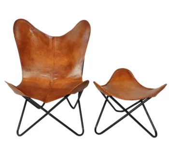 Handmade buffalo leather 1 Butterfly Chair 1 stool