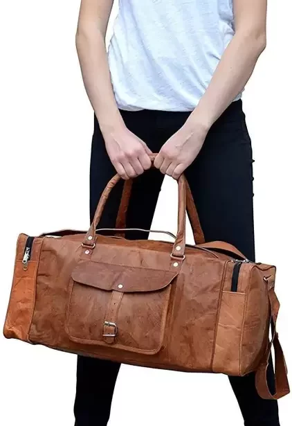 24 inch Buffalo Leather Duffle Bag with Shoes Compartment - Image 6