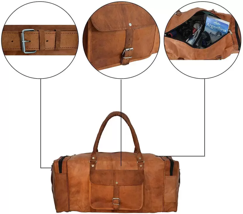 24 inch Buffalo Leather Duffle Bag with Shoes Compartment - Image 3