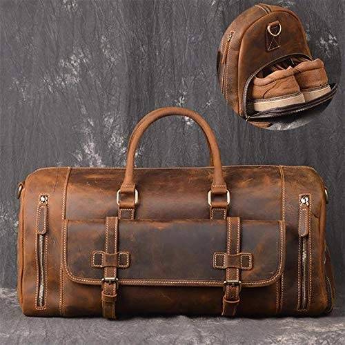 24 inch Buffalo Leather Duffle Bag with Shoes Compartment - Image 4