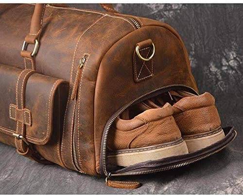 24 inch Buffalo Leather Duffle Bag with Shoes Compartment - Image 2