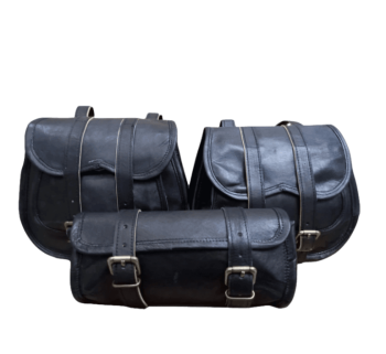 Craftshades Saddle Bags Motorcycle Bag Black Leather Pouch Saddlebag Motorbike Tool Pouch Set of 3 Bags Saddle Leather bag