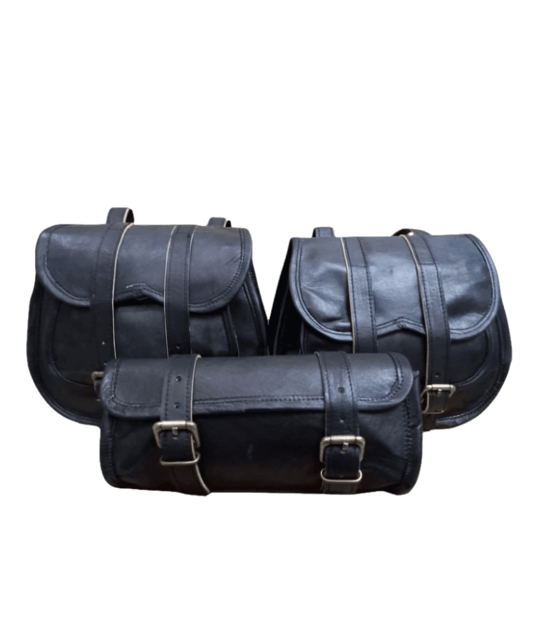 Craftshades Saddle Bags Motorcycle Bag Black Leather Pouch Saddlebag Motorbike Tool Pouch Set of 3 Bags Saddle Leather bag