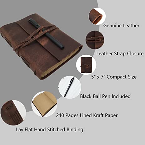Craftshades Leather Journal Writing Notebook - Genuine Leather Bound Daily Notepad for Men & Women (Copy) - Image 3