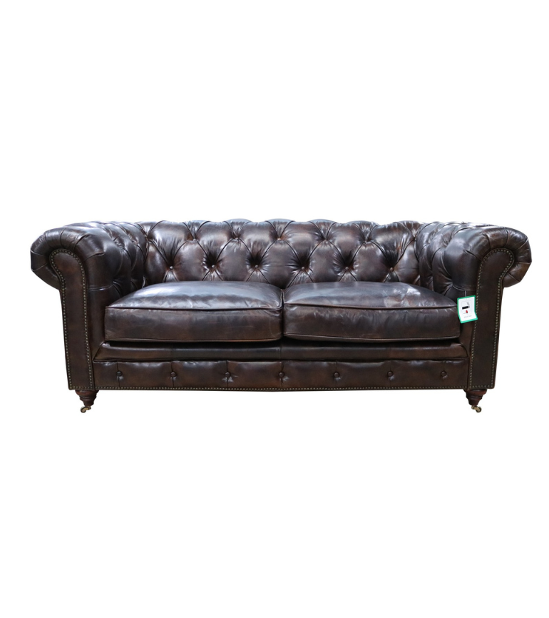 Craftshades Earle Chesterfield Tobacco Brown Leather Sofa 2 Seater