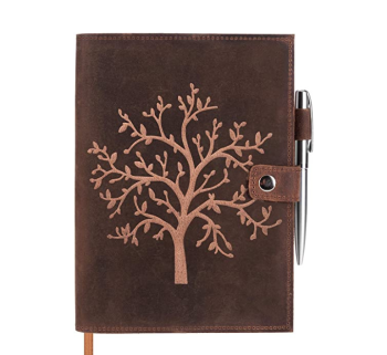 Craftshades Refillable Leather Journal Lined Notebook - Embossed Tree of Life, Handmade Genuine Leather Notebook for Men & Women with Pen Holder