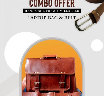 CraftShades  Combo Offer - Handmade Leather Laptop Big Pocket Bag, & Brown Belt