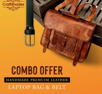 CraftShades  Combo Offer - 15 Inch Handmade Leather Laptop Bag, & Belt
