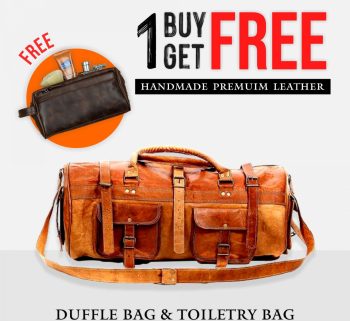 Craftshades Combo - 3 Outer Pockets 24" Edge Handcrafted Duffle Leather Bag & Toiletry Bag