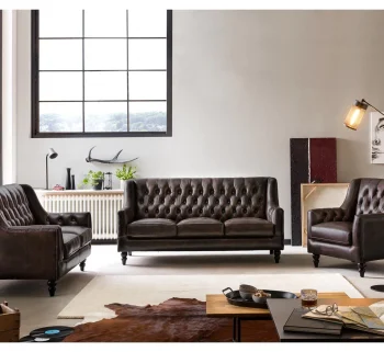 Craftshades Colonial Brown Chesterfield Set of 3 Sofas