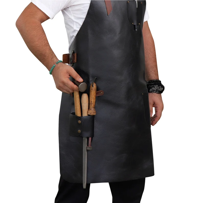 CraftShades Personalized Top Grain Leather Workshop Apron with Pockets for Men, Hand Crafted Woodworking Apron, Artist Full Apron, Best Gardening Apron - Image 6